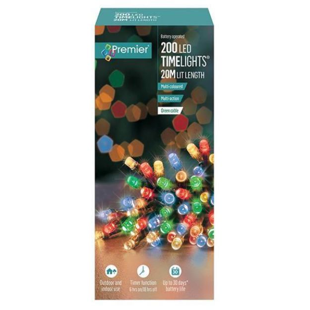 Picture of PREMIER 200 LED BATTERY OPERATED TIME LIGHTS MULTI-COLOURED 20M LIT LENGTH