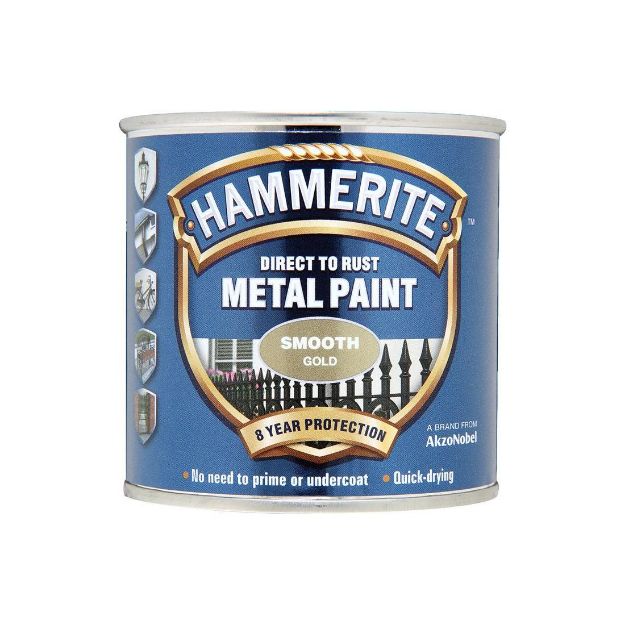 Picture of HAMMERITE METAL PAINT SMOOTH GOLD 250ML