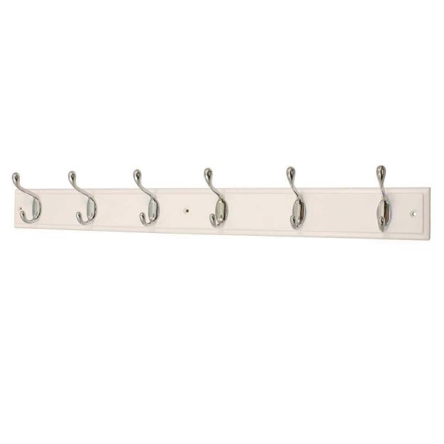 Picture of  6 SATIN NICKEL HOOKS ON WHITE BOARD