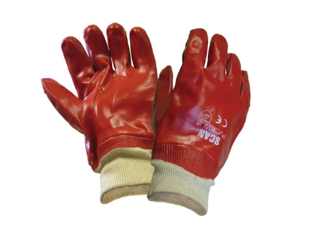 Picture of SCAN RED PVC KNITWRIST COTTON GLOVES LARGE