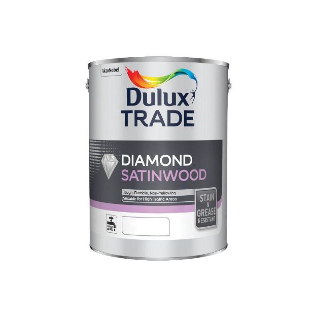 Picture of DULUX TRADE DIAMOND SATINWOOD PURE WHITE 5L