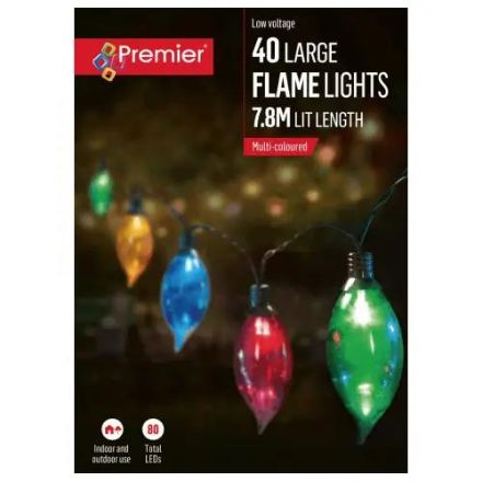 Picture of PREMIER 40 LARGE FLAME LIGHTS MULTI-COLOURED 7.8M LIT LENGTH