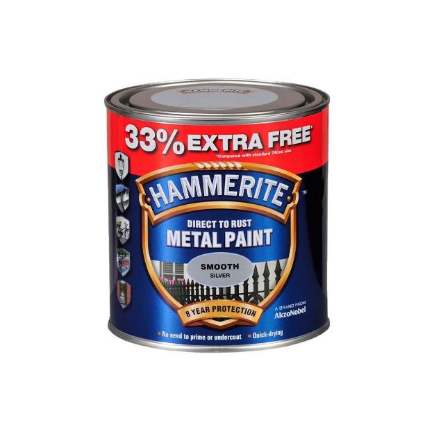 Picture of HAMMERITE METAL PAINT SMOOTH SILVER 750ML+33% FREE