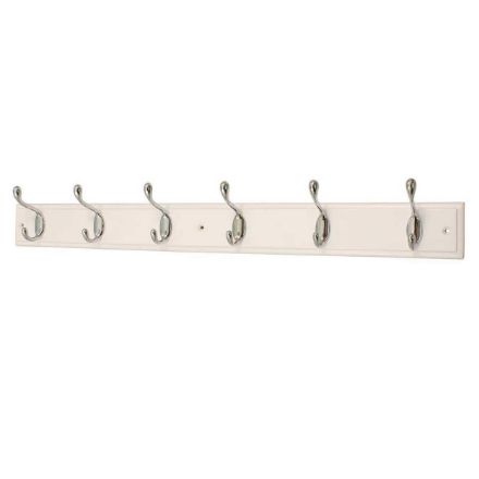 Picture of  6 SATIN NICKEL HOOKS ON WHITE BOARD