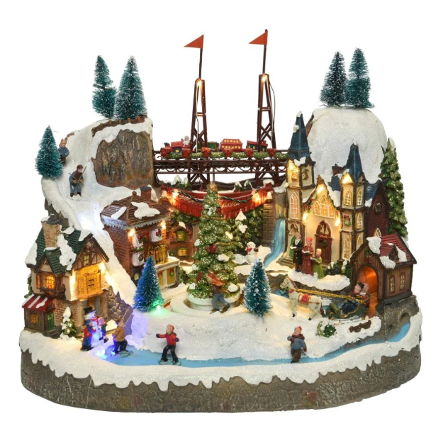 Picture of CHRISTMAS VILLAGE SCENE WITH TRAIN