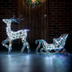 Picture of NORFOLK NOEL FESTIVE IRIDESCENT REINDEER & SLEIGH 85CM