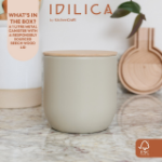 Picture of KITCHEN CRAFT IDILICA CANNISTER WITH BEECHWOOD LID PUTTY 12CM X 12CM