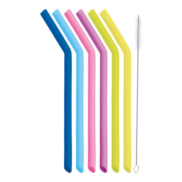 Picture of KITCHEN CRAFT SET OF 6 SILICONE STRAWS WITH CLEANING BRUSH